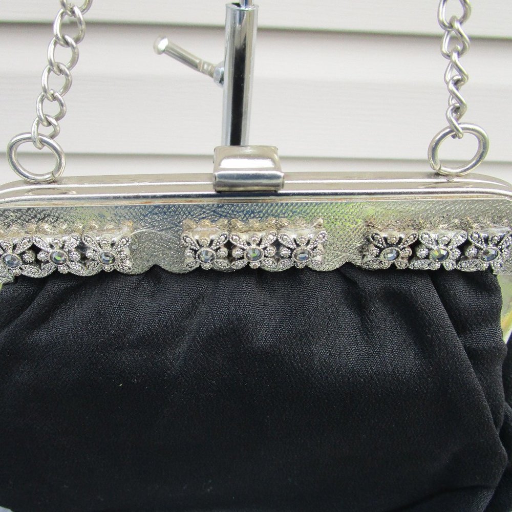 Black Rhinestone Clutch Purse with Chain Strap